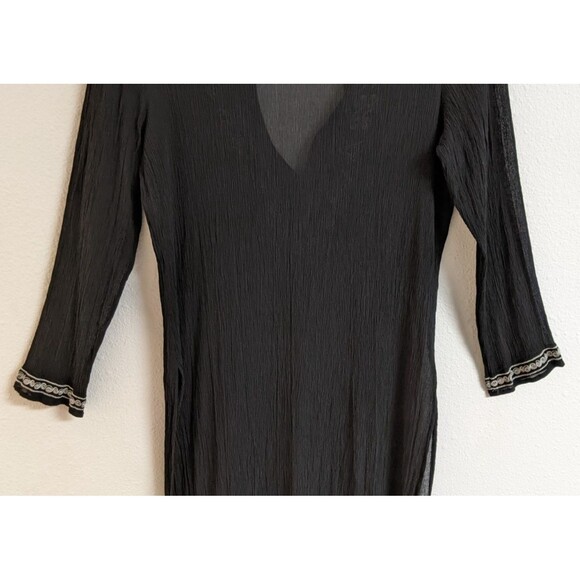 CHICO'S Women's Black Silk Embroidered Deep-V Cover-Up Beach Cruise 10/12 - Picture 9 of 11